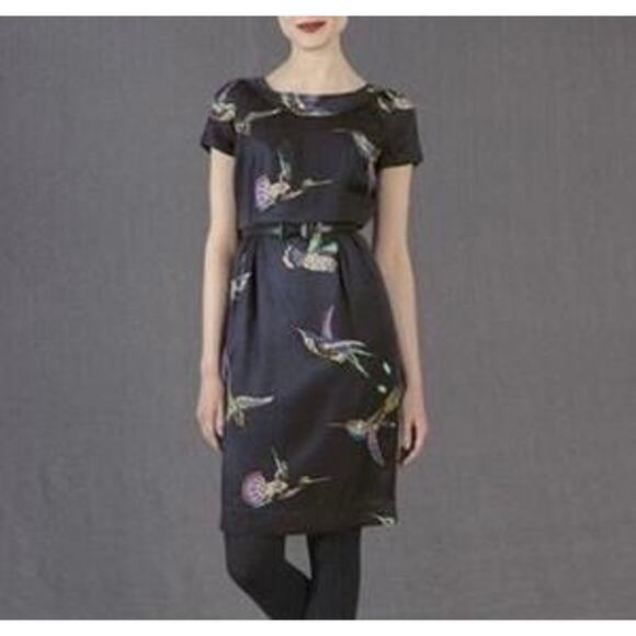 Boden Collared Silk‎ Blend Hummingbird Midi Dress - Picture 1 of 9